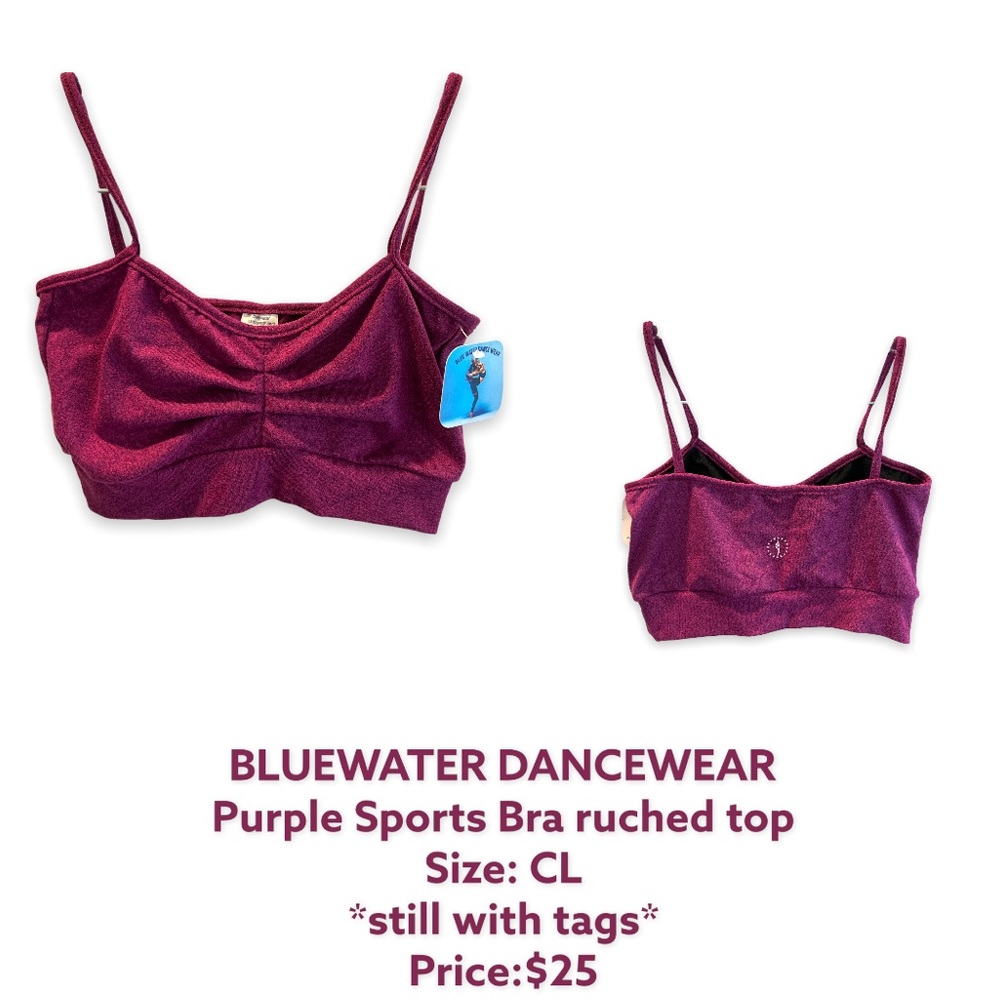 BLUEWATER Dancewear Purple ruched bra top. *New With Tags* 
Size Child Large